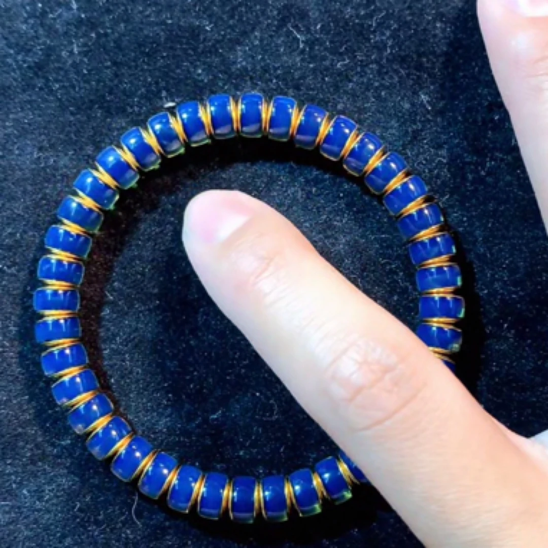 7MM皇家天青药片黄金色隔片手串