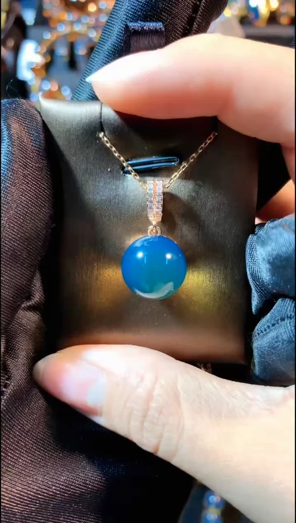 【闪购商品】蓝珀珠宝奇石银S925镀金镶嵌13mm+墨西哥蓝珀吊坠