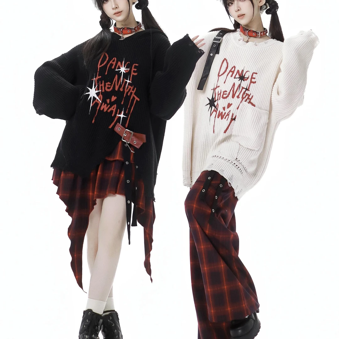 PINKSAVIOR【晚星夜临】粗织设计感口袋装饰涂鸦毛衣显瘦