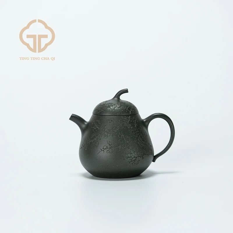 珽珽茶器 茄瓜（刻梅）郑双双制 青段 108cc 紫砂壶茶壶