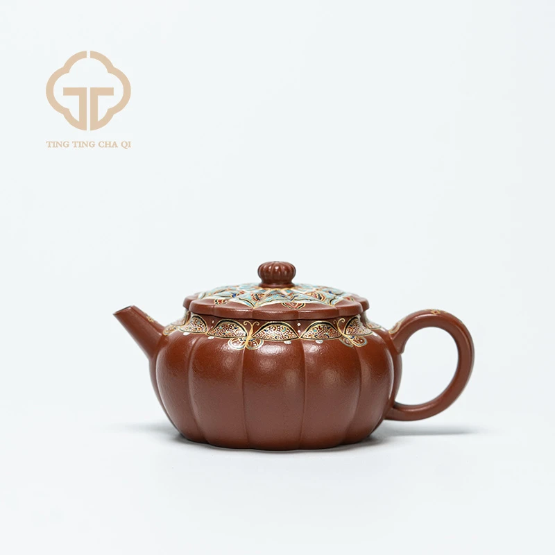 欢聚一堂 王俊 菊蕾（珐琅彩） 朱泥102cc紫砂壶家用茶壶