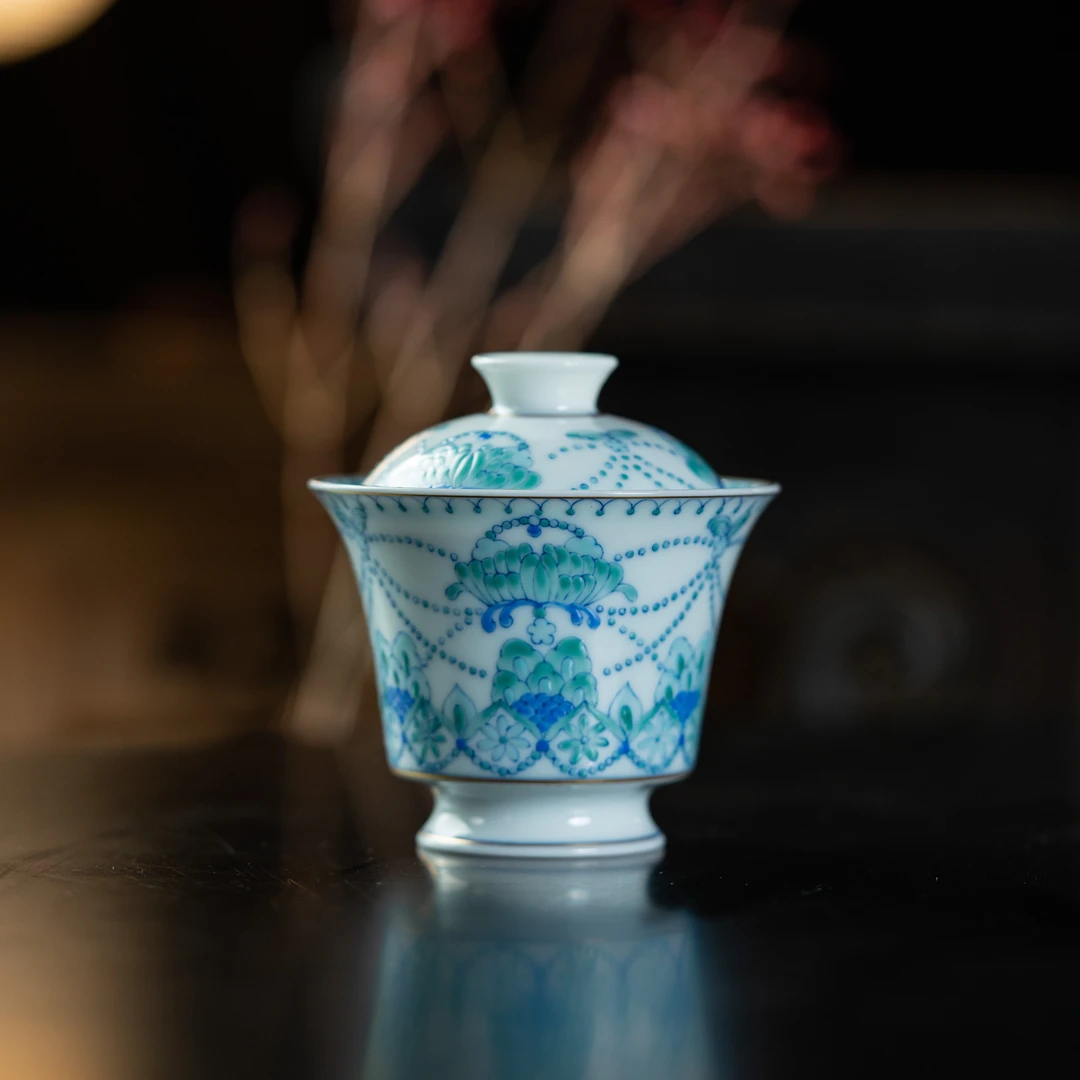 冉月观隐 斗彩碧游璎珞盖碗 125cc 家用茶周边