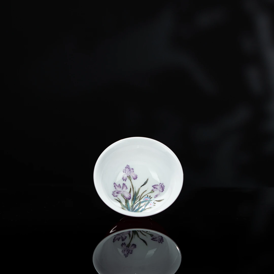 珽珽茶器 溢珍堂 胭脂红鸢尾花压手杯100cc 瓷器茶周边茶具