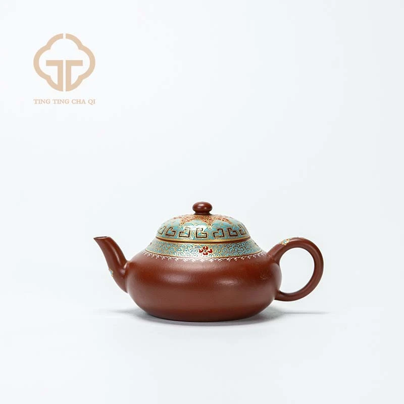 欢聚一堂 矮梨形（珐琅彩）王建中制 朱泥 130cc 紫砂壶