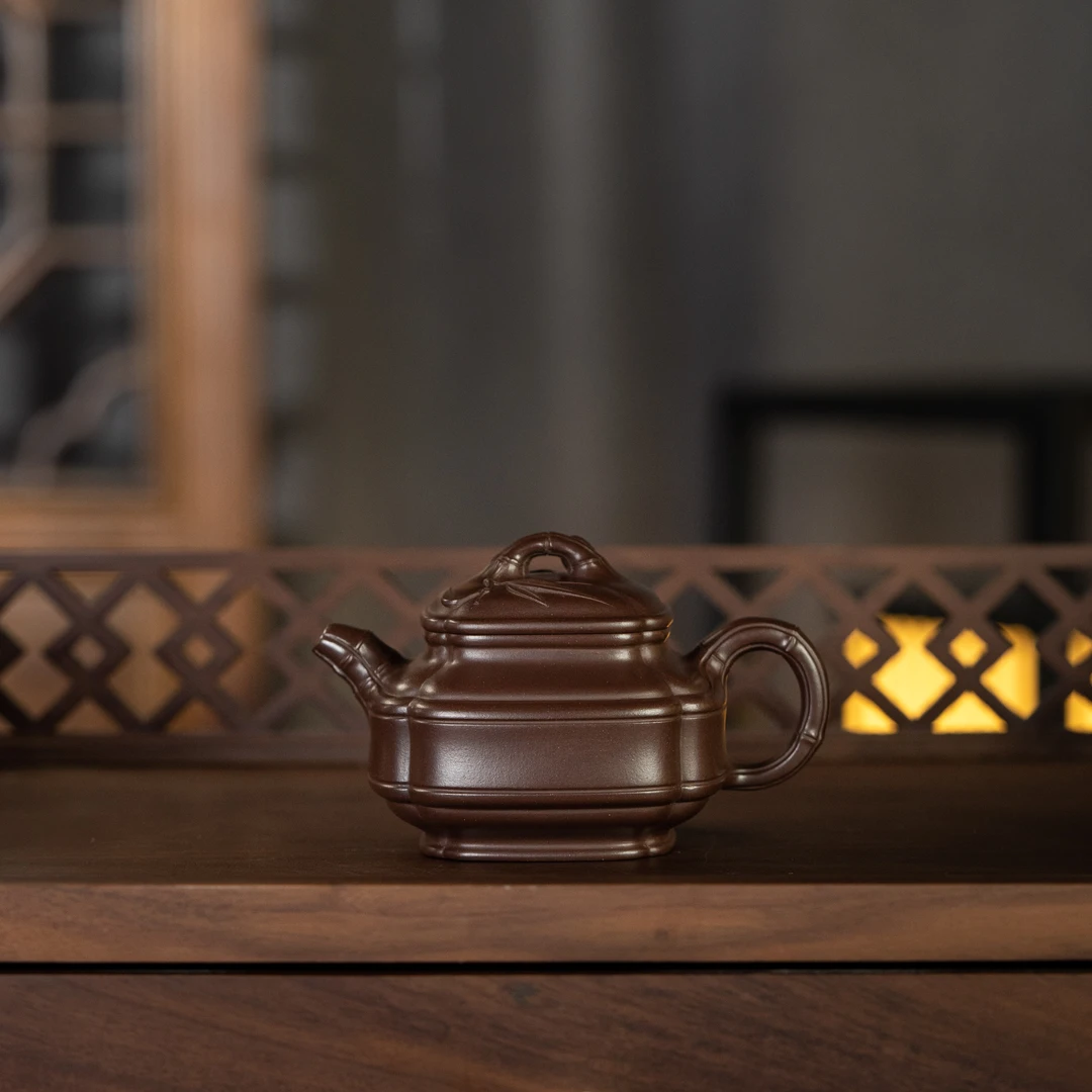 珽珽茶器 四方隐竹 王涛制 紫泥 135cc 家用紫砂壶