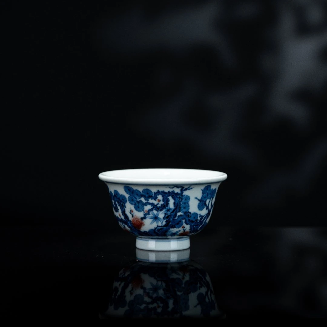 屹朴 釉里红松竹梅压手杯 110cc 景德镇瓷器yipu306