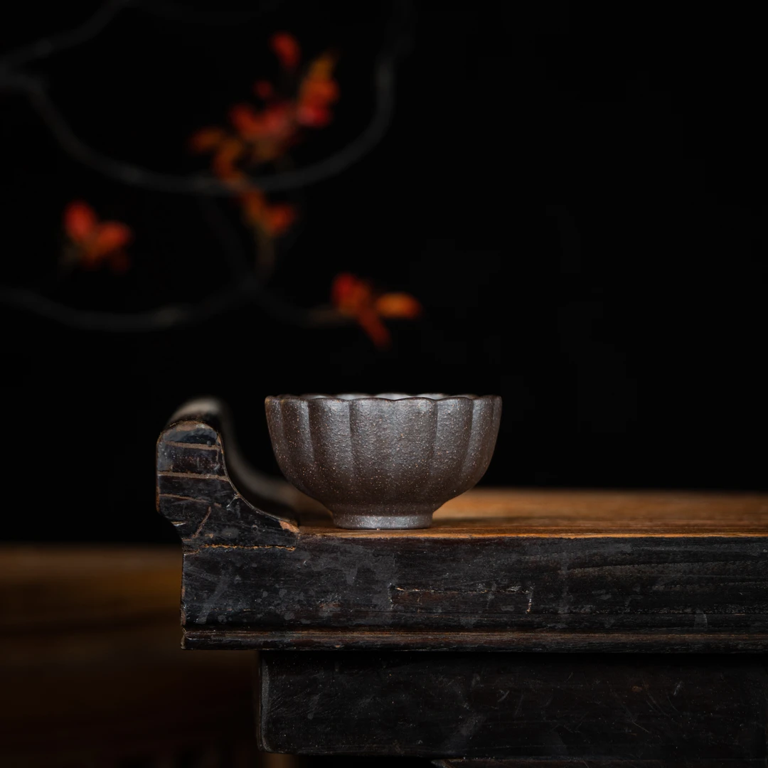 前墅龙窑 高脚菱花杯 羡砂 紫泥160cc 茶周边茶具