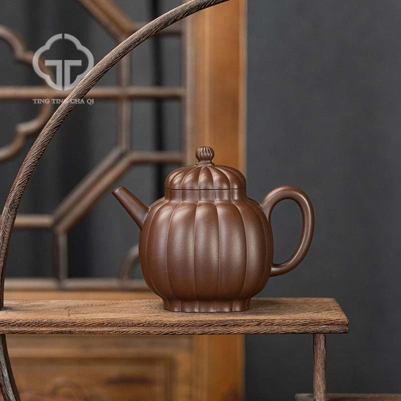 珽珽茶器 王传亚 四方筋纹宫灯 底槽清 250cc 紫砂壶