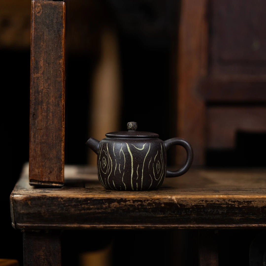 珽珽茶器 小柱 吴静制 乌金砂 100cc 家用紫砂壶茶壶