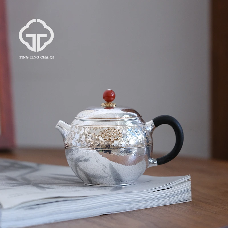 珽珽茶器 HC禅之莲刻绘银壶 150cc 泡茶茶具银壶茶壶