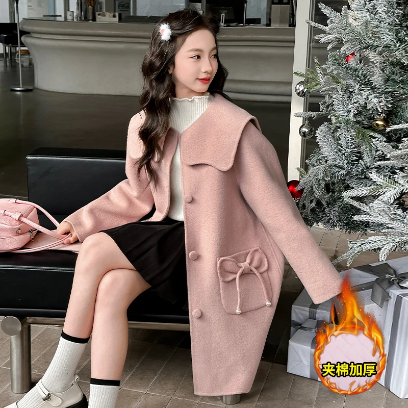 女童秋冬款呢大衣2024新款韩系中大童女孩高级穿搭修身百搭外套潮