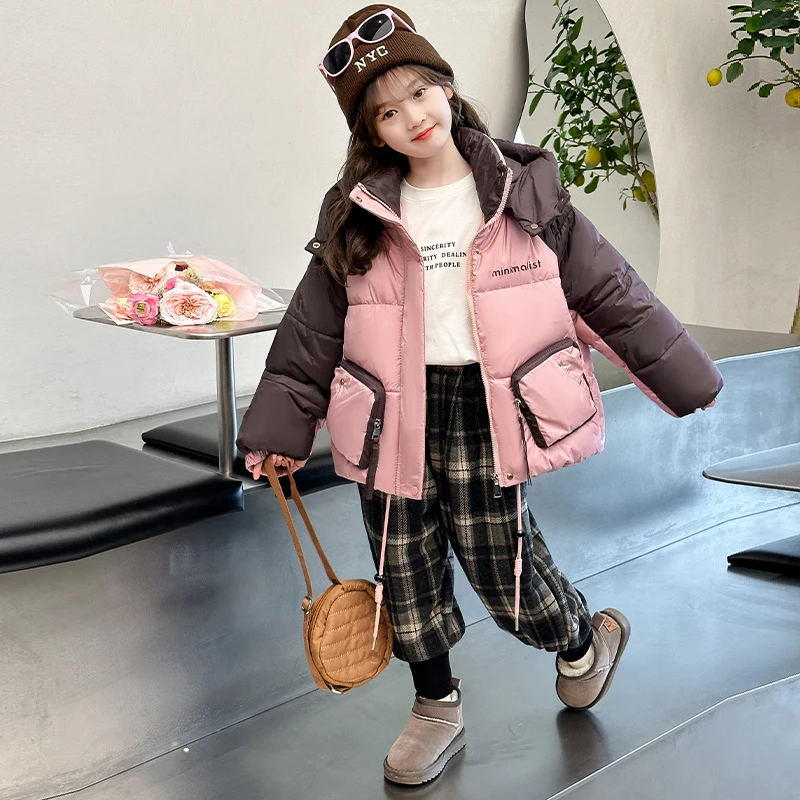 女童棉服冬装洋气2023新款儿童装冬季拼色棉服加厚小女孩棉袄外套