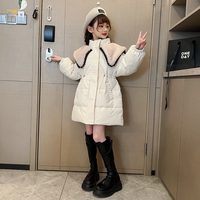 女童棉衣外套2023新款中大童洋气加绒加厚儿童冬装韩版娃娃领棉服