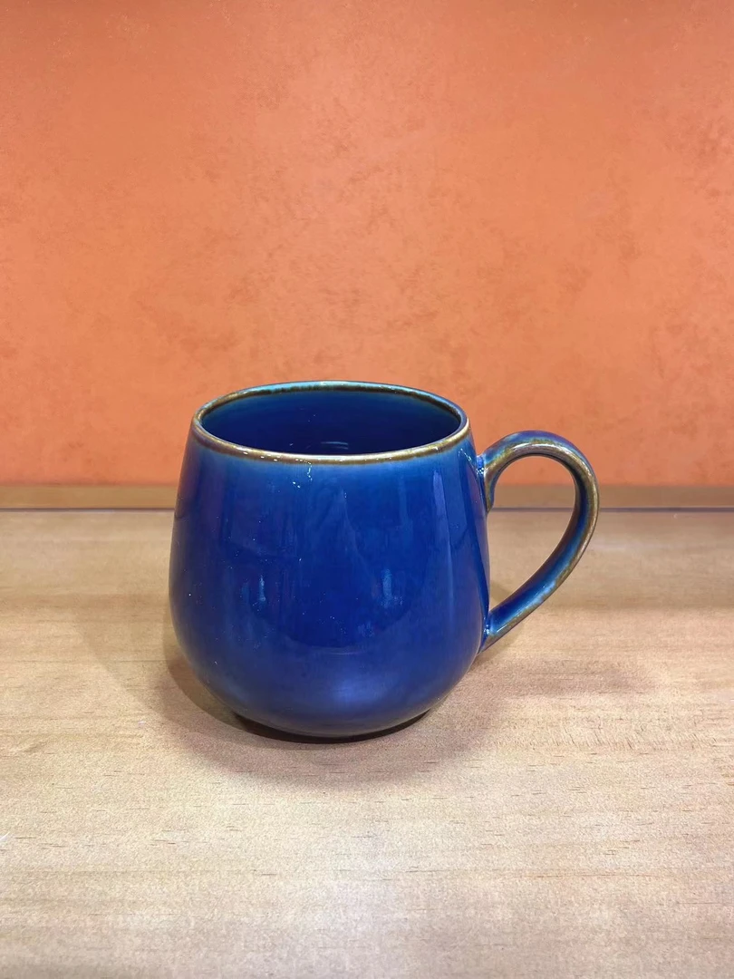 德化陶瓷蓝色带把手咖啡杯K999