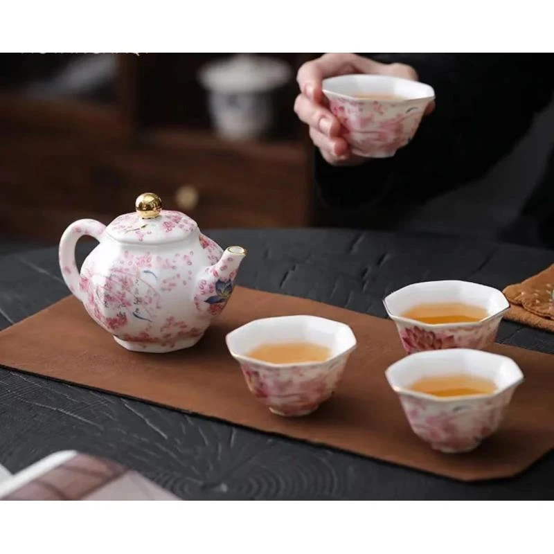 粉彩八方壶一壶四杯茶具套装A1325