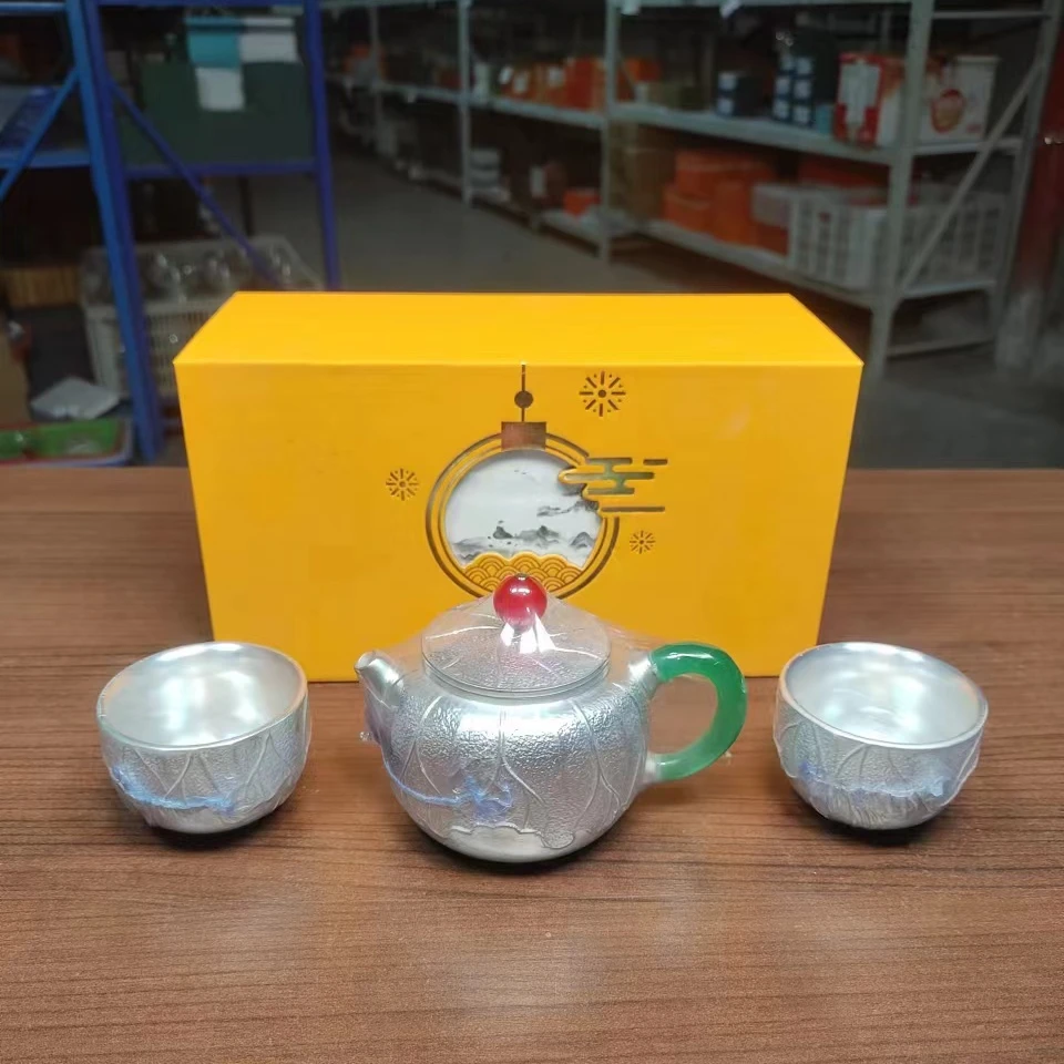 大唐窑荷花泡茶壶一壶两杯带礼盒S5203