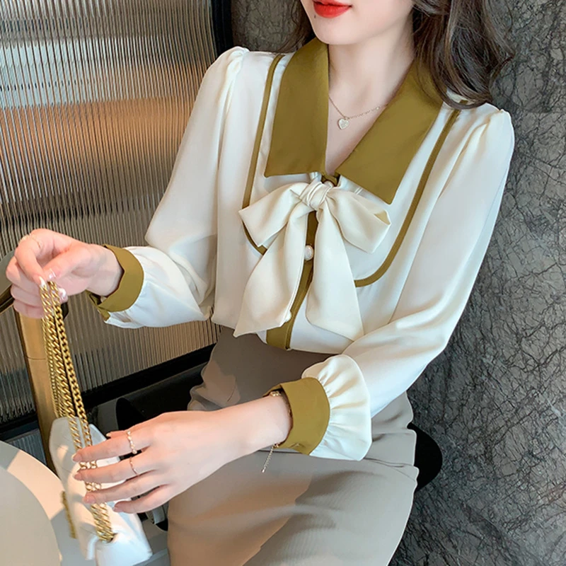 2025年春秋新款法式蝴蝶结垂感雪纺衬衫女士时尚气质洋气长袖衬衣