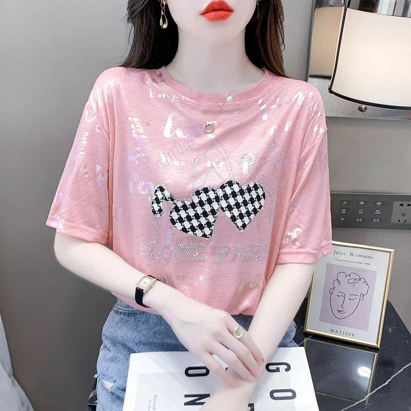 薄款冰丝女士短袖新款2025爆款时尚洋气高档减龄T恤宽松显瘦上衣