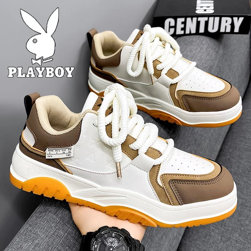 PLAYBOY板鞋男鞋潮牌冬季青少年小白鞋男小众皮面休闲运动潮鞋子
