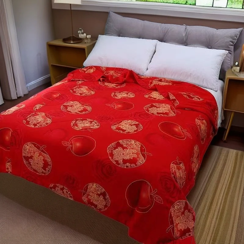 大红福被婚庆喜被人造棉夏凉被舒适透气