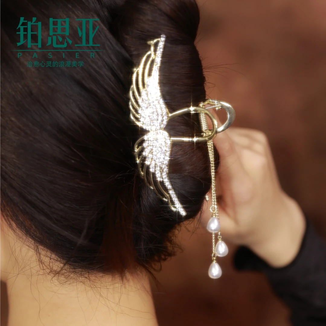 铂思亚 铜合金合成锆石发饰 【拥护】天使之翼流苏浪漫百搭抓夹YS