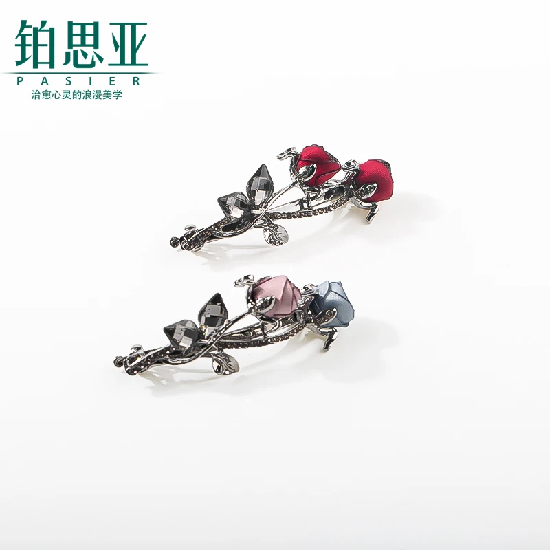 铂思亚  玫瑰花贵气百搭边夹发夹 FS2924