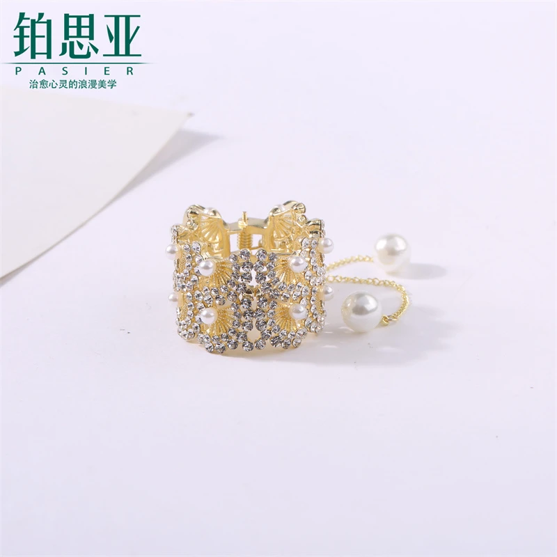 铂思亚 铜合金合成锆石发饰 【冰玲】气质精致时尚轻奢满钻抓夹