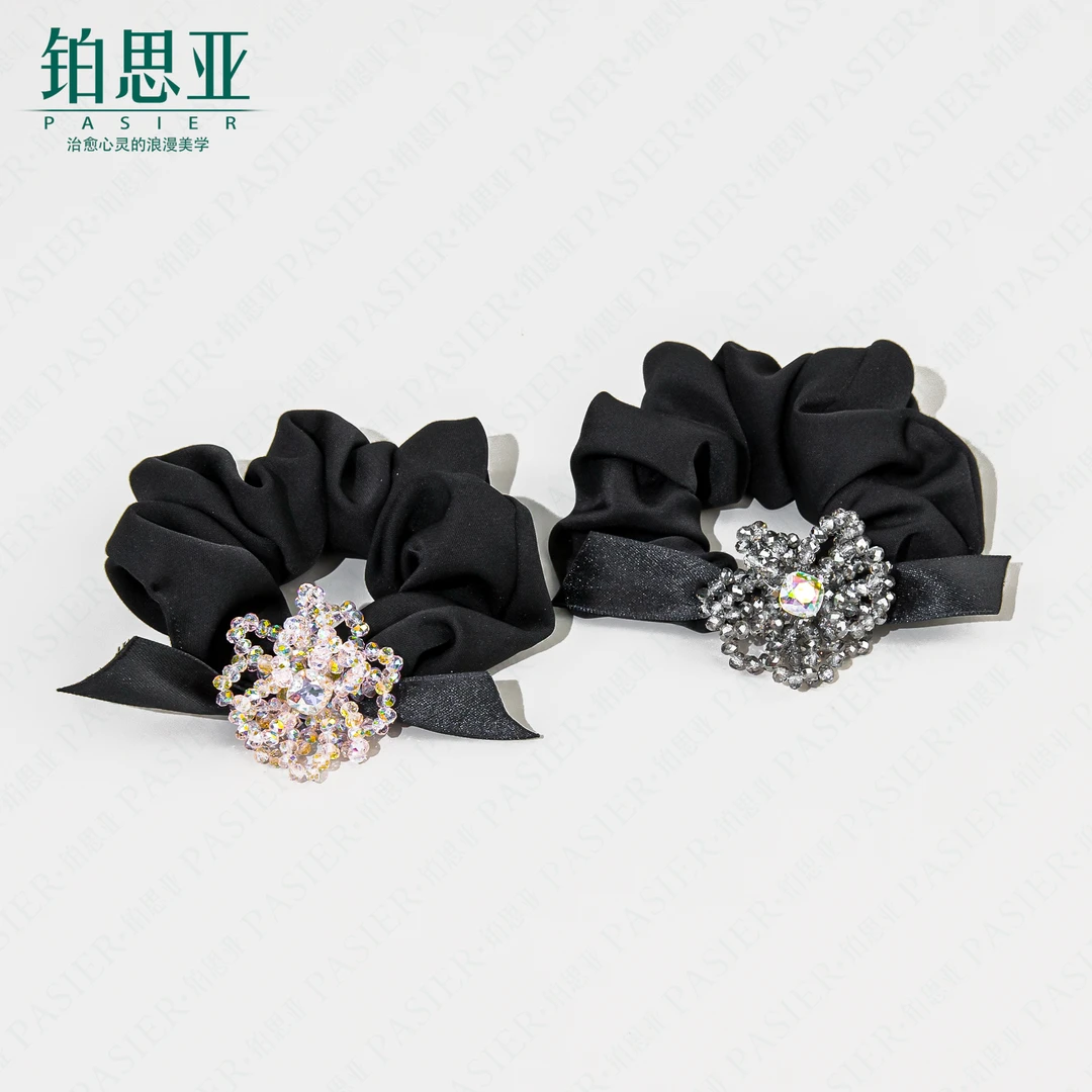 铂思亚 墨染 简约花朵轻奢爆闪感百搭大肠发圈