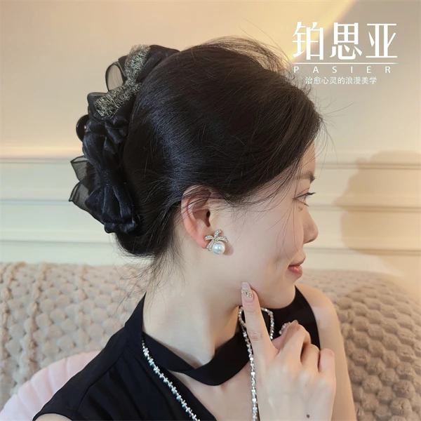 铂思亚【蓬蓬】AB面蝴蝶结公主风泡泡抓夹FS3422黑