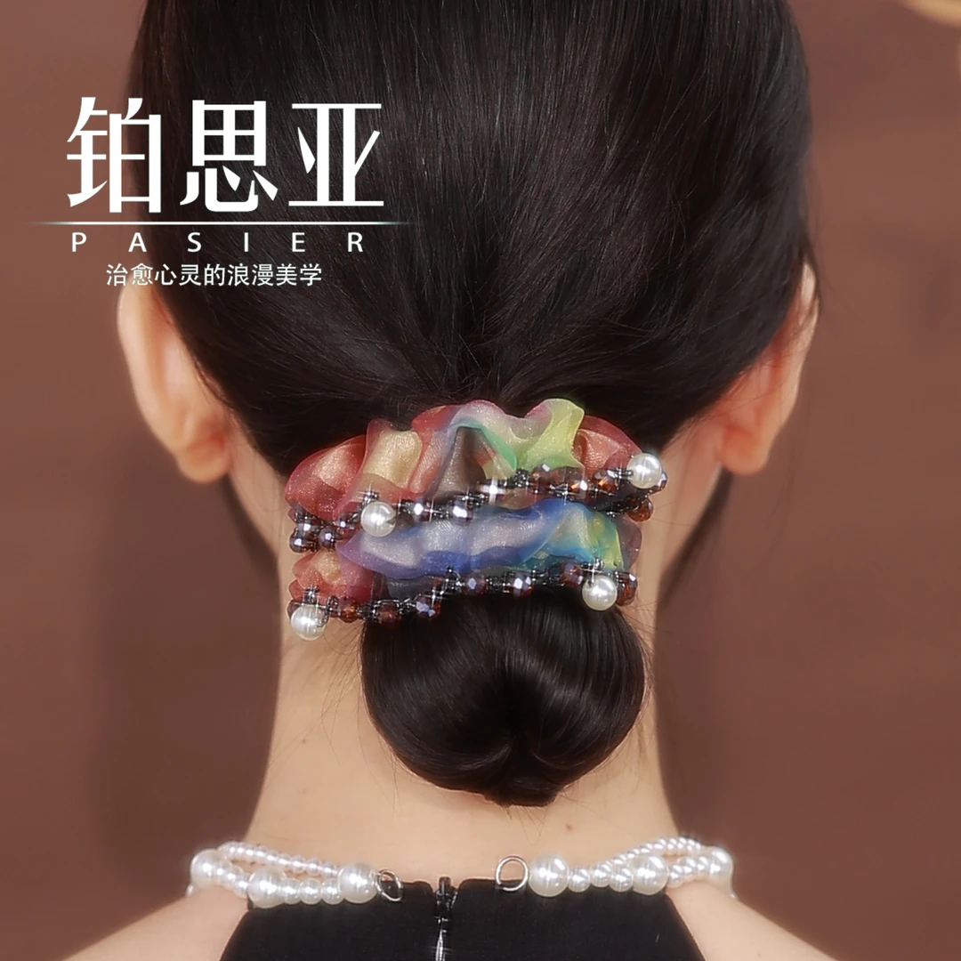 铂思亚 七彩糖 时尚感优雅手工编珠欧根纱发圈FS4004（君）