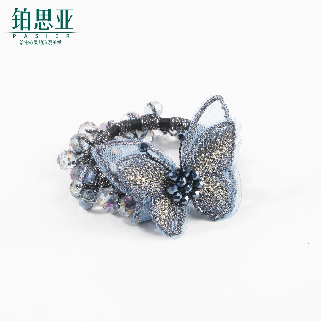 铂思亚  网红气质优雅浪漫时尚百搭梦幻森系蓝色蝴蝶仿钻发绳