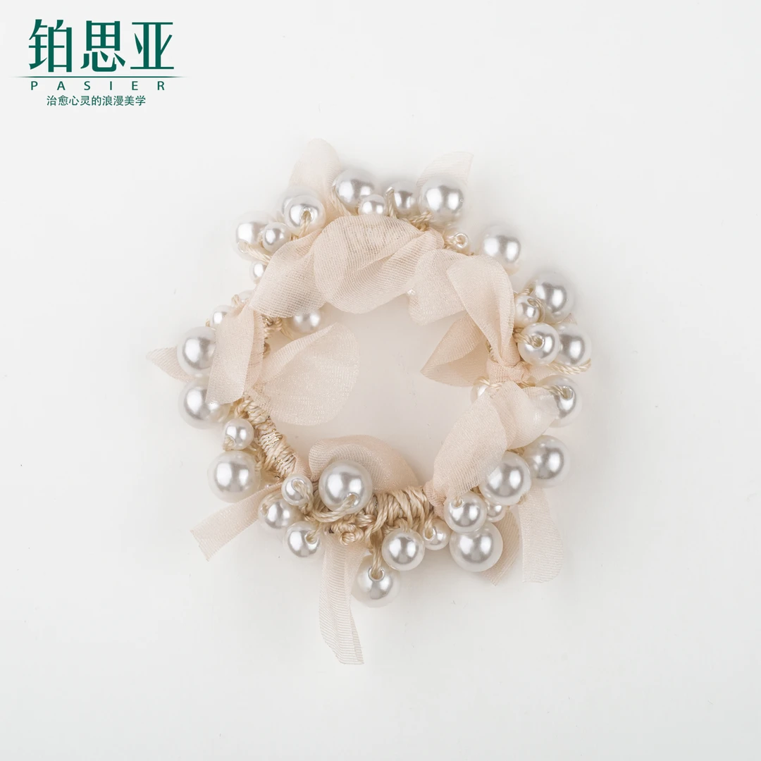 铂思亚【花花】浪漫简约网纱珠珠发圈FL221黑 FL221香槟