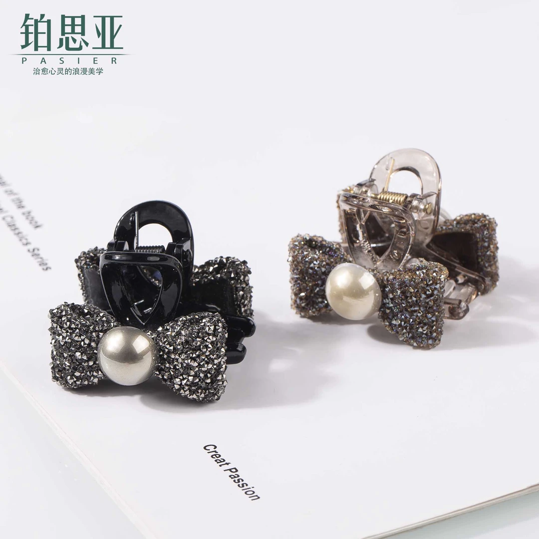 铂思亚【小甜点】美拉德色系小蝴蝶结珠珠款百搭轻奢时尚发夹4cm