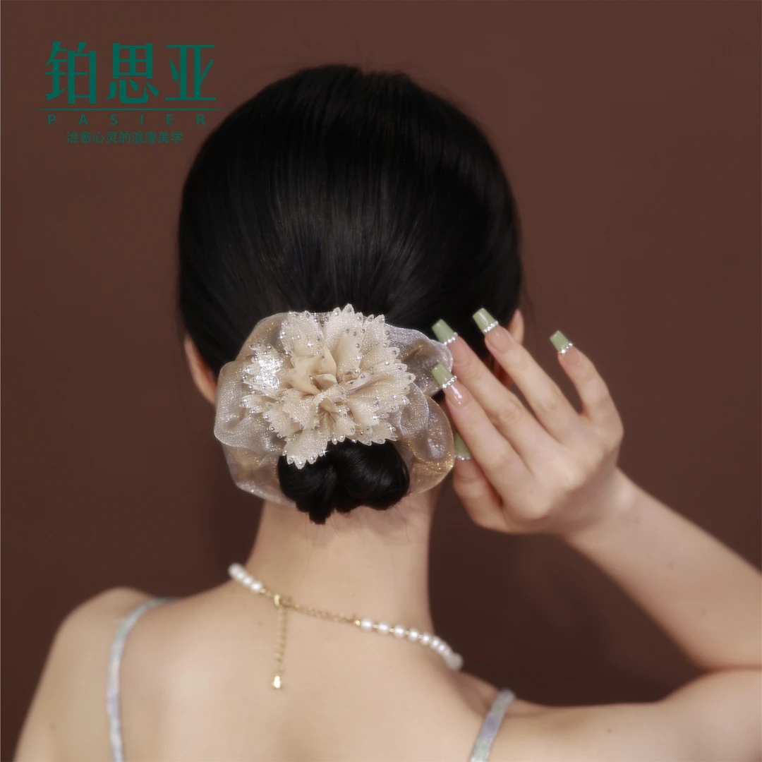 铂思亚甜美日韩片片花瓣欧根纱大肠网纱发圈FS648黑