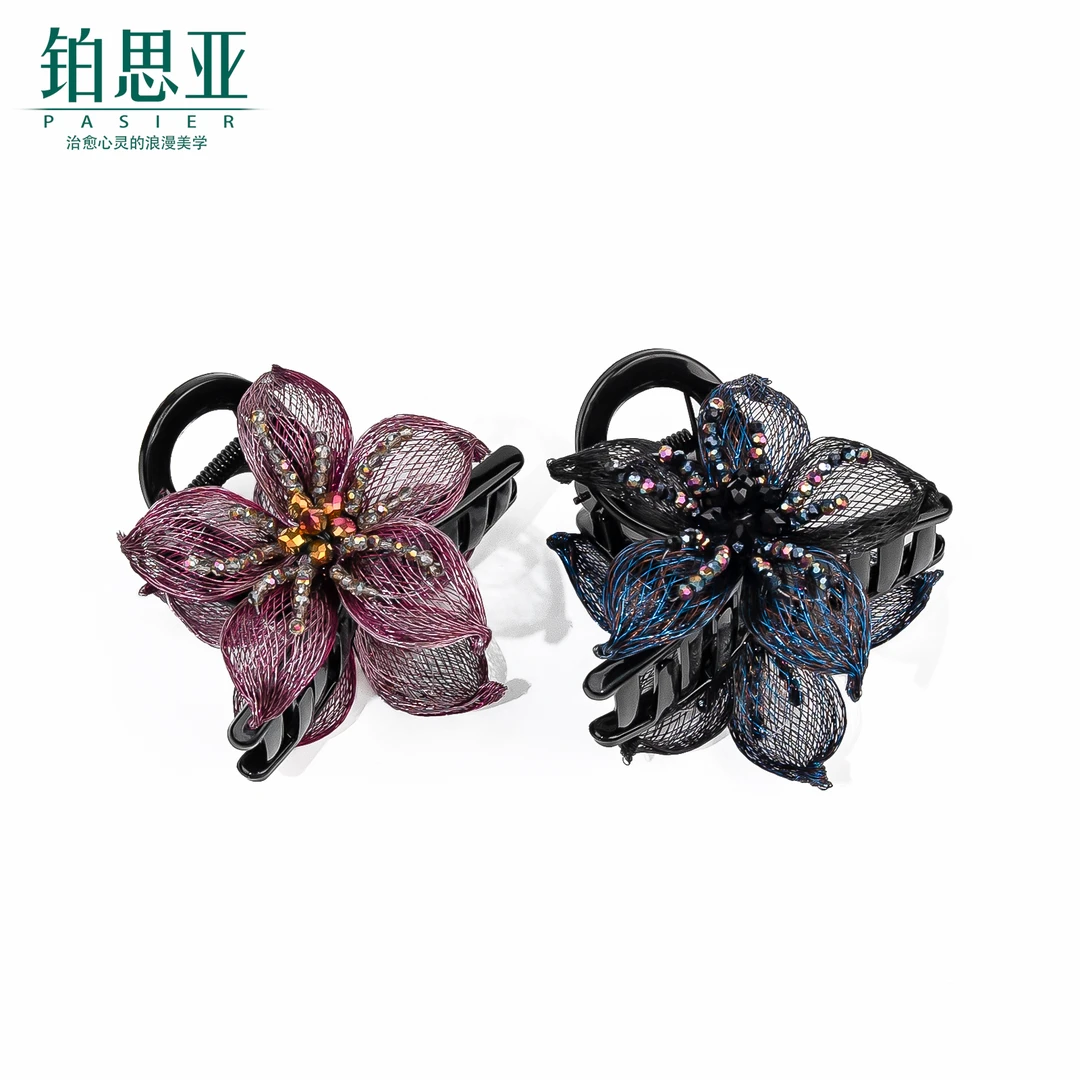 铂思亚 高端系列 8厘米铜丝拉花气质优雅立体花朵鲨鱼夹FB1222