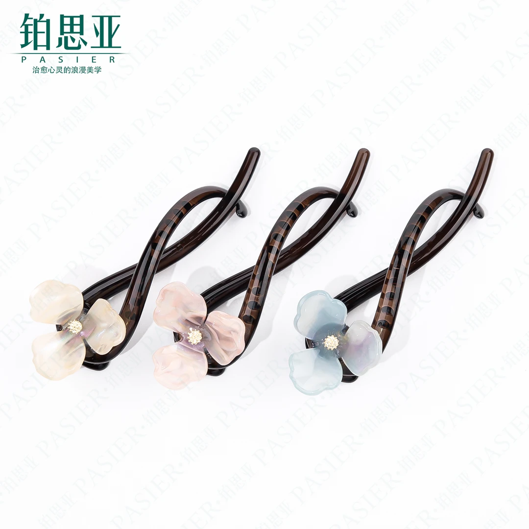 铂思亚 南枝 11厘米气质醋酸夏季花朵新款一字扭扭夹FB293