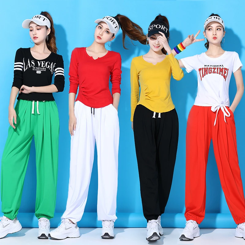 婷姿媄广场舞服装新款套装春夏运动表演练功服灯笼裤团体操曳步舞