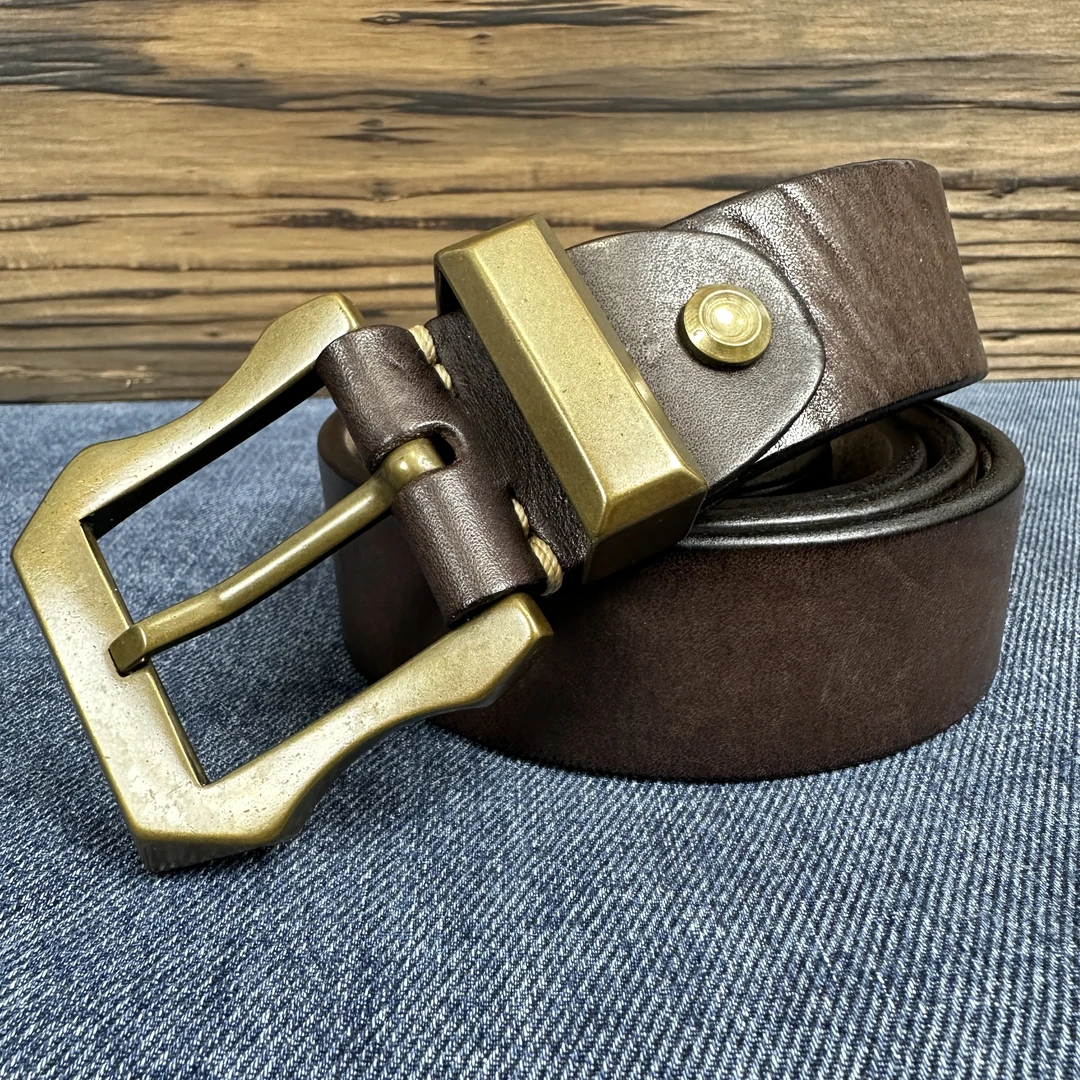 阿美咔叽重工风加厚头层牛皮真皮腰带3D切割铜扣头牛仔裤腰带男款