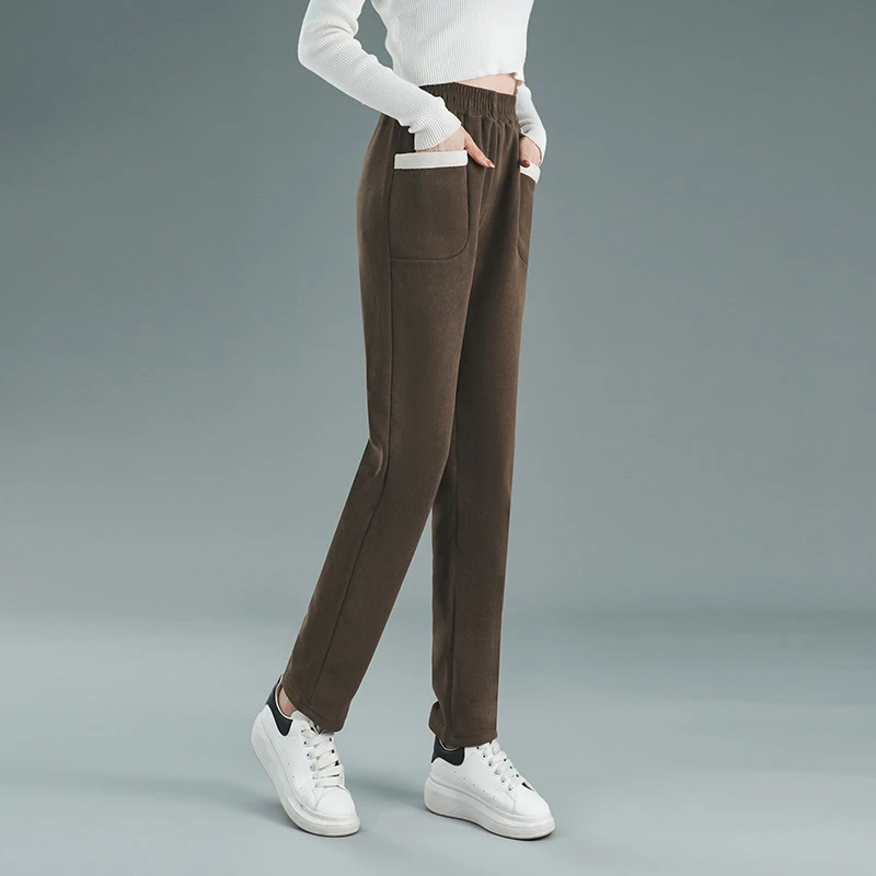 秋冬直筒裤毛呢秋冬显瘦时尚百搭外穿宽松加绒保暖