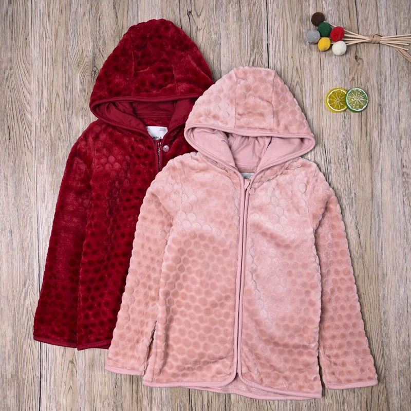 外贸欧美女宝春秋珊瑚绒长袖卫衣连帽绒衫女童拉链衫外套保暖上衣