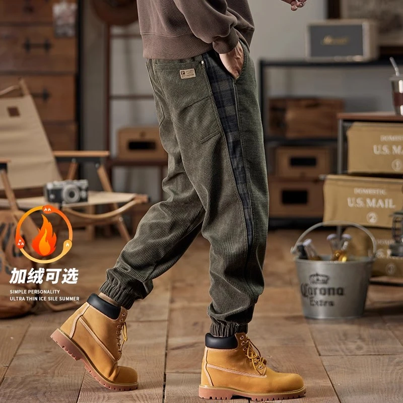 加绒灯芯绒休闲裤男士秋冬季潮牌加厚美式工装宽松束脚裤痞帅男装