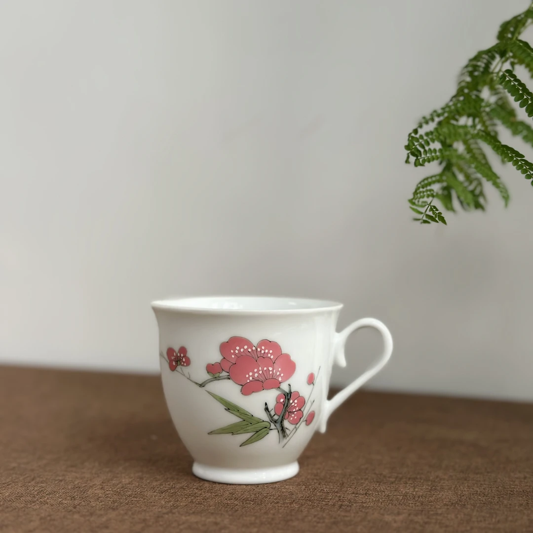 醴陵瓷器釉下五彩手绘梅花茶杯完整微瑕