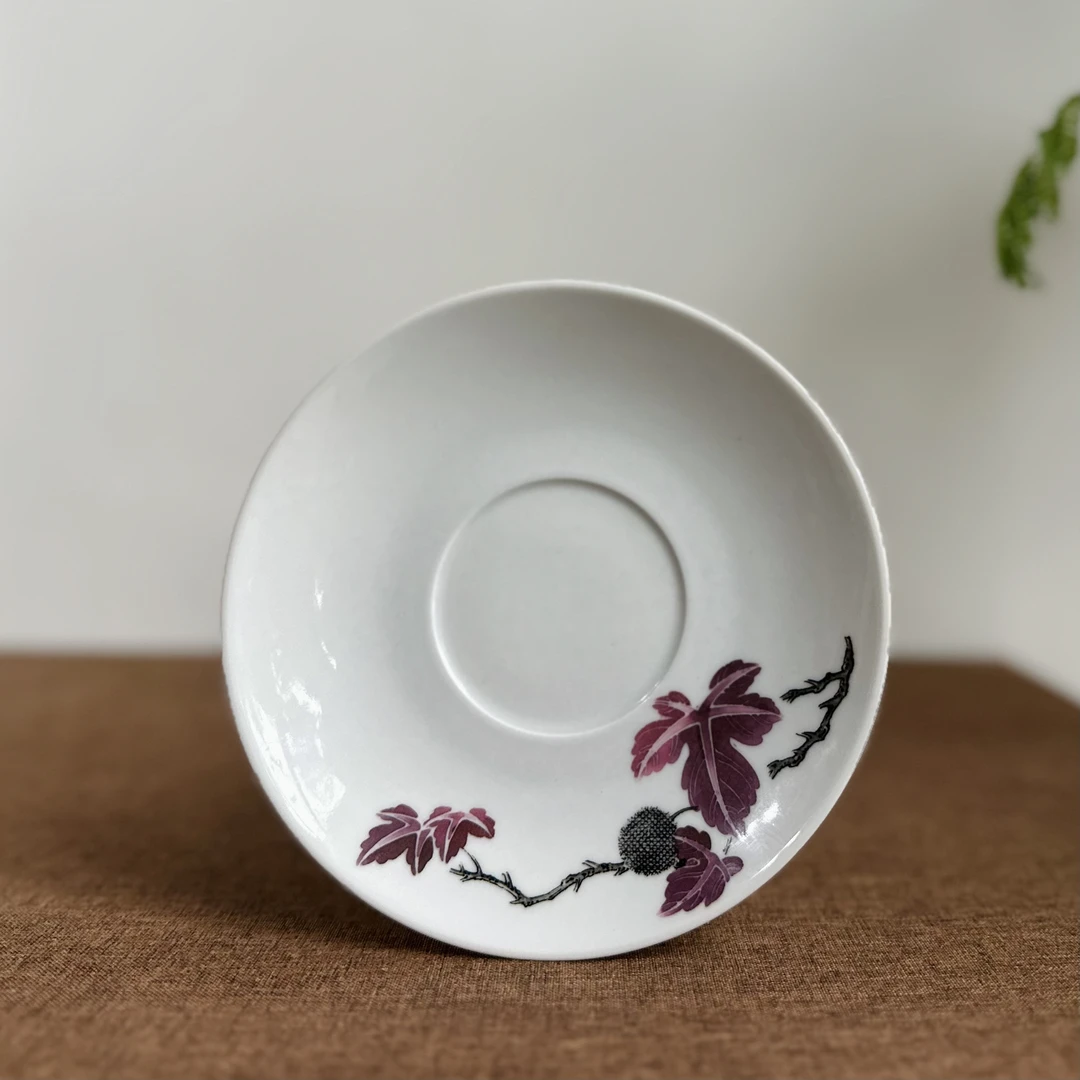 醴陵群力老瓷器釉下五彩手绘枫叶杯微瑕收藏