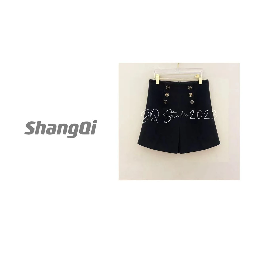 【毛呢短裤】气质显瘦时尚百搭休闲高腰黑色短裤。F-23卡码拍大
