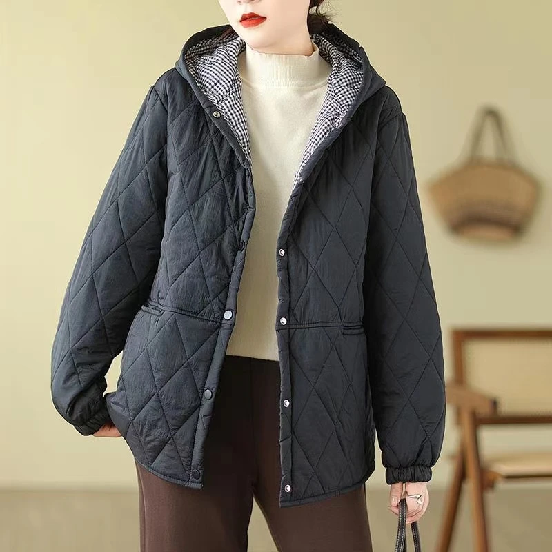 2025年110-205斤春秋冬新款宽松洋气显瘦连帽夹棉压缩轻薄款棉衣