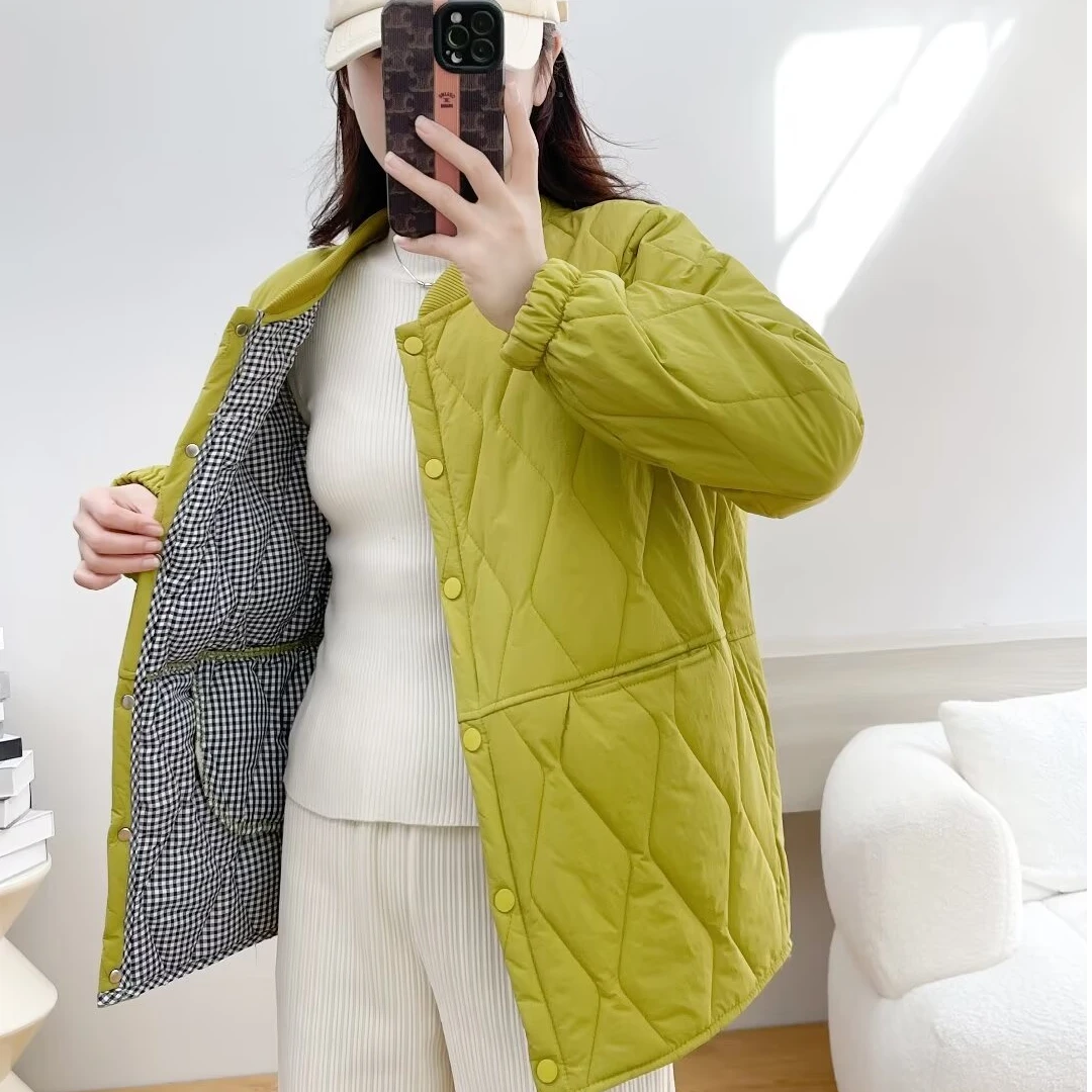 秋冬新款女士胖MM大码宽松舒适百搭立领棉衣 休闲时尚菱形格棉服