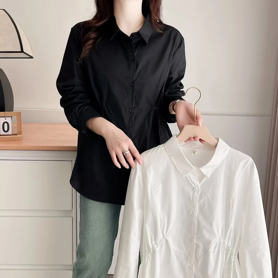 春秋新款女士大码120-200宽松显瘦遮肉休闲时尚百搭收腰衬衫 衬衣