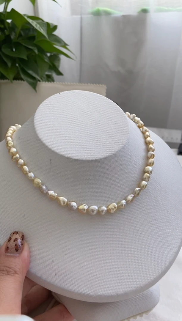 【闪购商品】海水珍珠项链18K金镶嵌南洋金珠keshi天然无核