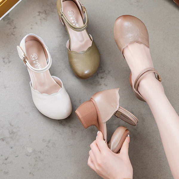 欧卡汇23526春季新款单鞋舒适休闲百搭透气防滑包头妈妈鞋软底