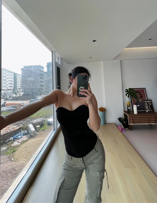WUDASHEN 欧美风金小妹性感立体鱼骨束身超显瘦弹力抹胸女上衣